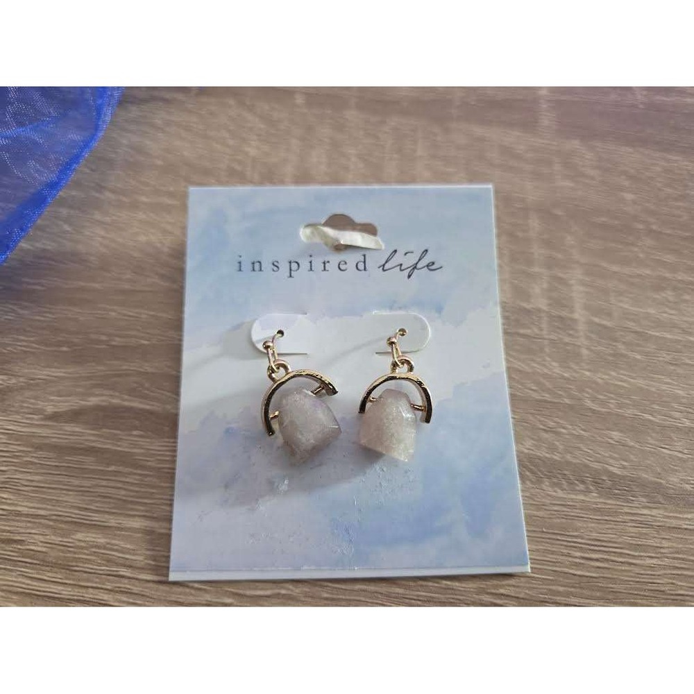 Inspired Life Gold Tone Raw Stone Drop Earrings White Grey‎ Macy's 11036623BKWG